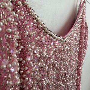 VTG Black Tie HE-RO Beaded‎ Dress 100% SILK Cocktail Party MINI Dress Pink 6 80s